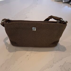 Lina Small Woven Shoulder Bag, Taupe